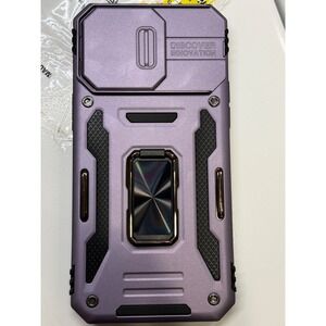 iPhone 14 Pro Max Armor Case Purple Rugged Cover w/ Slide Camera Lens Protector